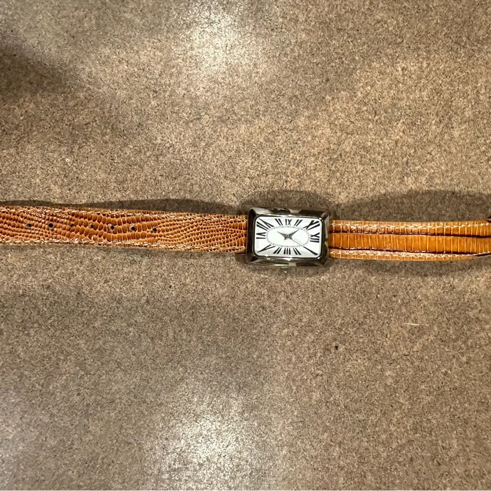 Brown Leather Strap Watch with Silver Dial
